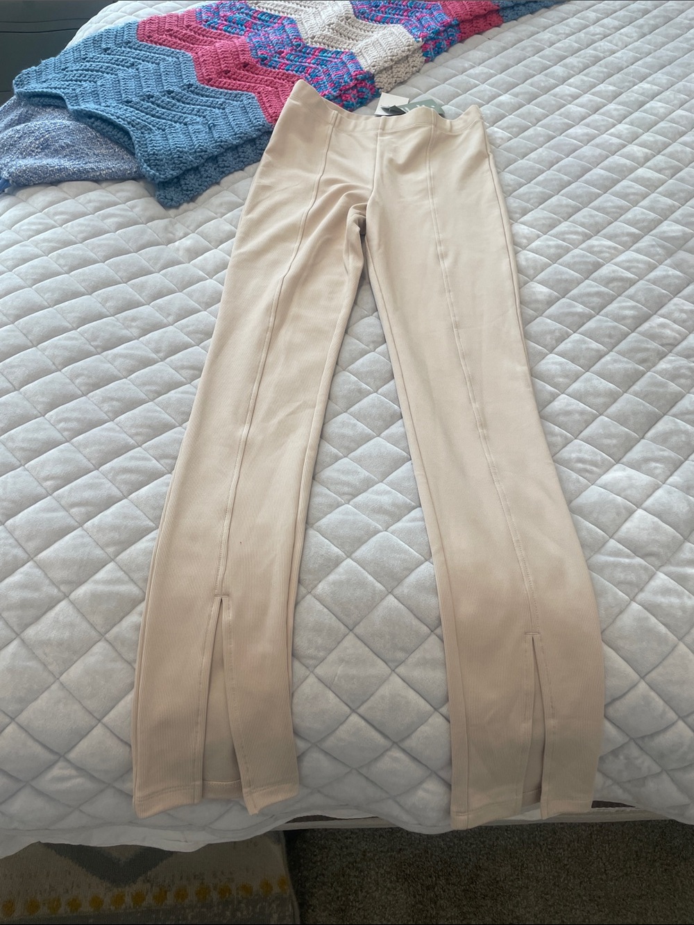 Divided Cream Split-Hem Wide-Leg Pants